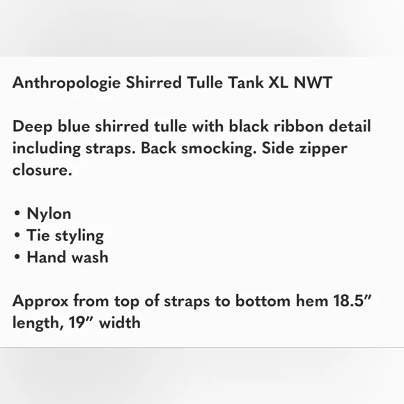 Anthropologie Shirred Tulle Tank XL NWT - Picture 10 of 10